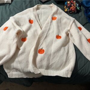 SHEIN Cream Cardigan with Orange Pumpkin Accents